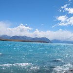 Lake Tekapo is the second-largest of three roughly parallel lakes running north–south along the northern edge of the Mackenzie Basin in the South Island of New Zealand (the others are Lake Pukaki and Lake Ohau). It covers an area of 32 sq. mi, and is at an altitude of 2,300 ft above sea level. The lake is fed at its northern end by the braided Godley River, which has its source in the Southern Alps to the north.